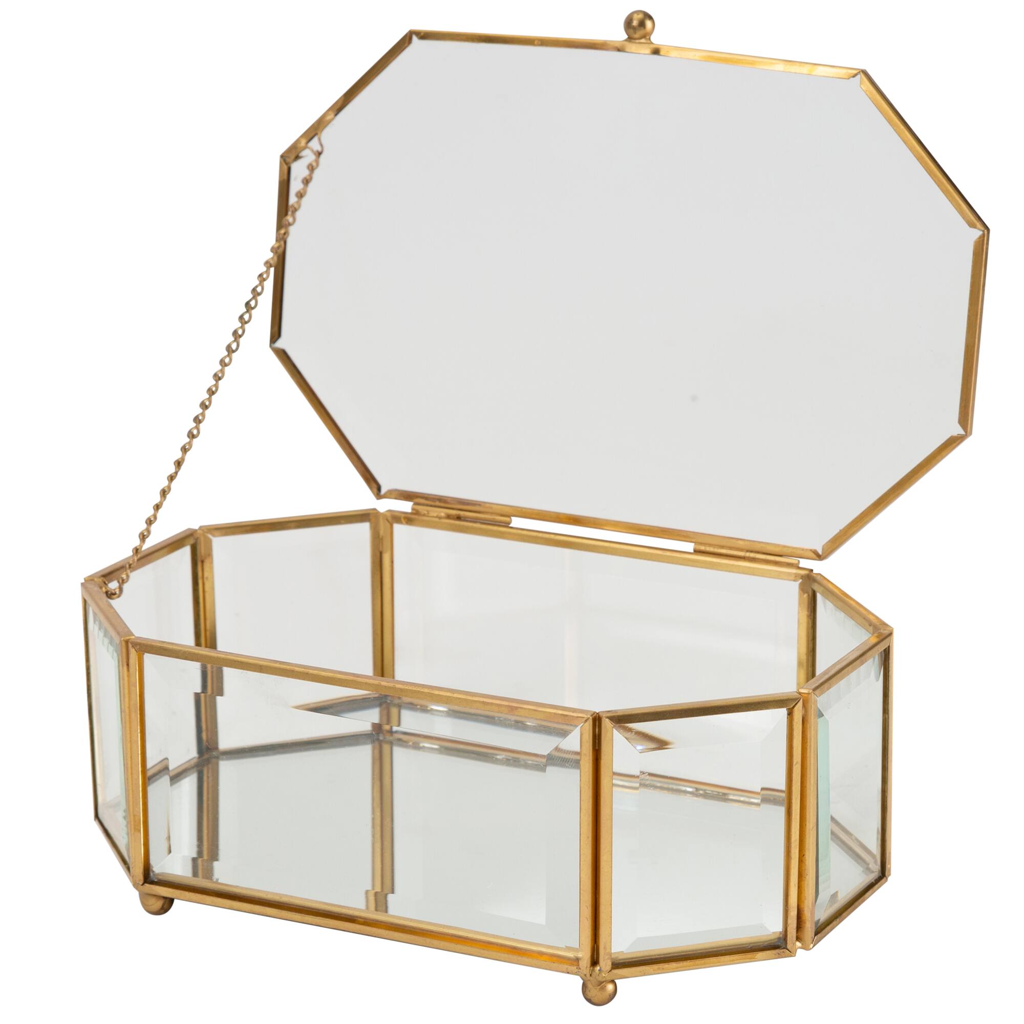 Home Details Large Gold Vintage Mirrored Bottom Octagonal Glass Keepsake Box
